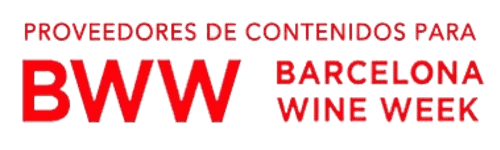 El texto rojo sobre fondo blanco dice "PROVEEDORES DE CONTENIDOS PARA BWW BARCELONA WINE WEEK.