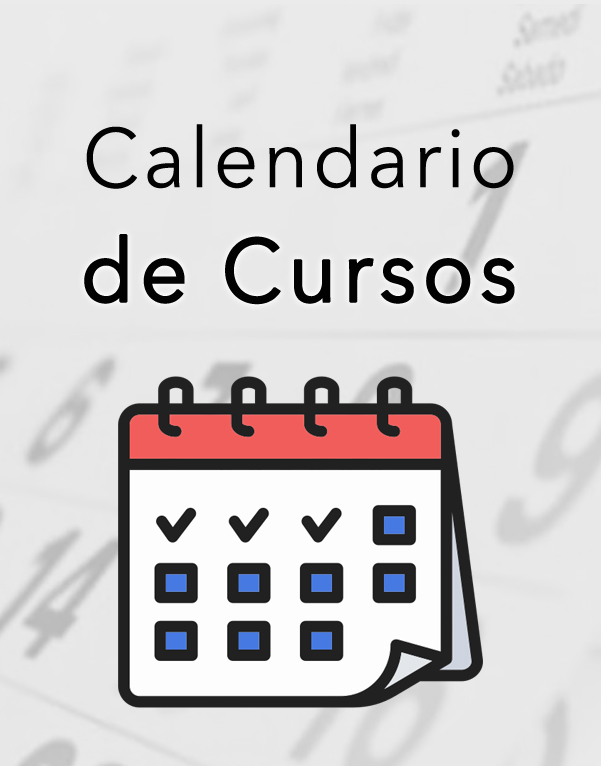 «Calendario de cursos», texto situado encima de un icono de calendario con casillas de selección.